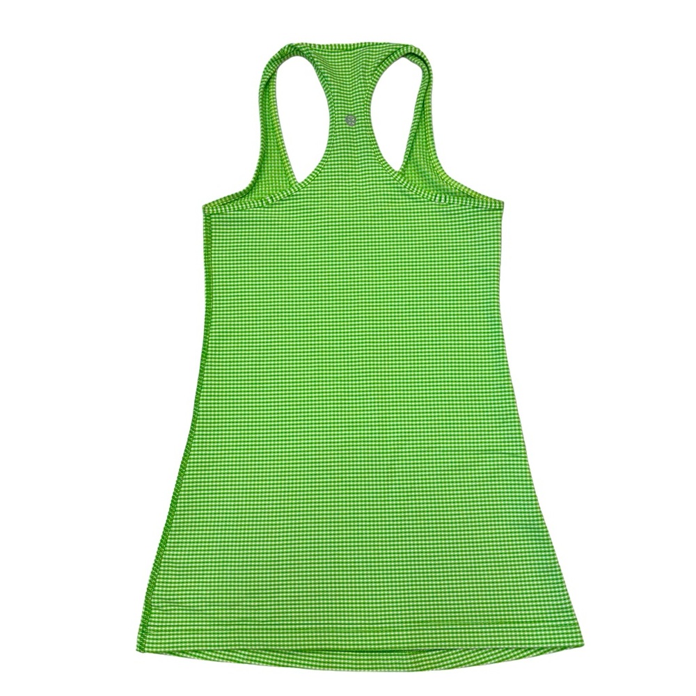 Lululemon women’s XS racerback tank, lime, green, and white gingham print
